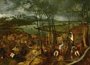  pie Pintura al %C3%B3leo - Día sombrío campesino renacentista flamenco Pieter Bruegel el Viejo